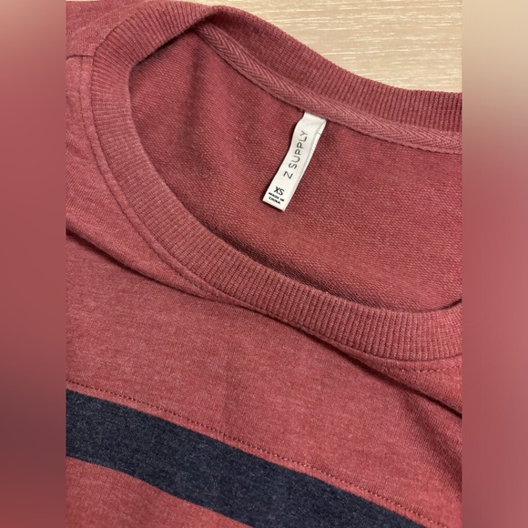 Women's Z Supply Striped Varsity Crew Neck Stone Sun Washed Oversized - Picture 3 of 7